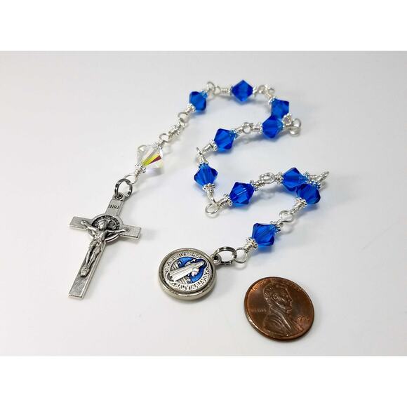 St. Benedict Blue Handmade One Decade Rosary - Picture 7 of 10